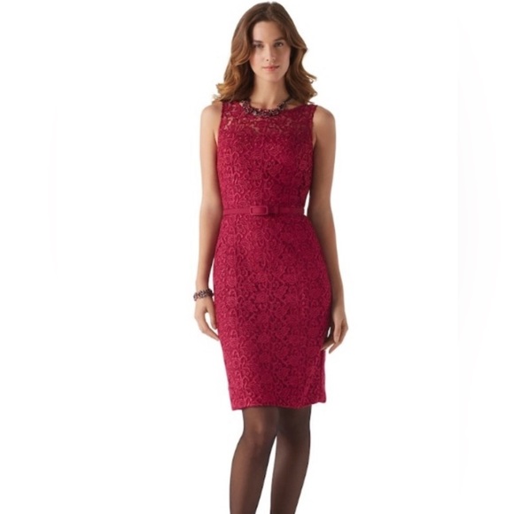 White House Black Market Cardinal Red Lace Dress - Size 6 - Picture 1 of 8